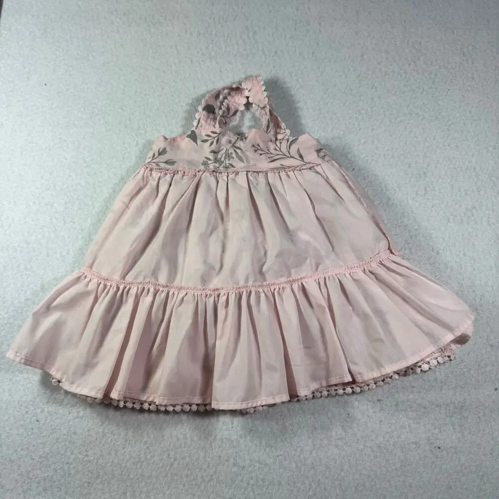 Joie Dress Baby Girl 18M Pink Floral Shoulder Tank Strap Dress Lace Trim